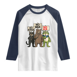 Funny Animal Protest Raglan Shirt No Kings No Wars No Ice TS12 White Navy Print Your Wear