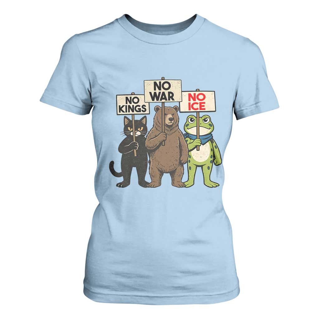 Funny Animal Protest T Shirt For Women No Kings No Wars No Ice TS12 Light Blue Print Your Wear