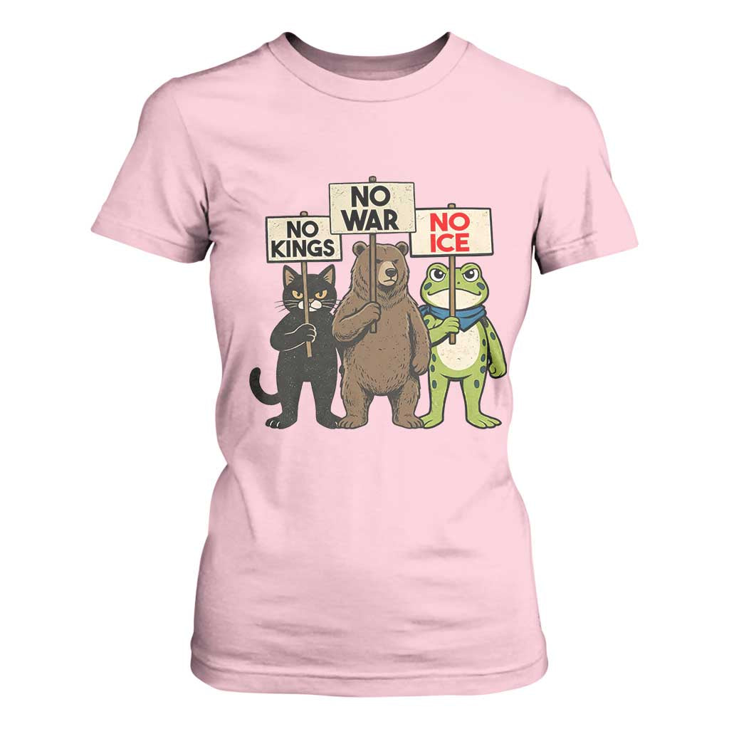 Funny Animal Protest T Shirt For Women No Kings No Wars No Ice TS12 Light Pink Print Your Wear