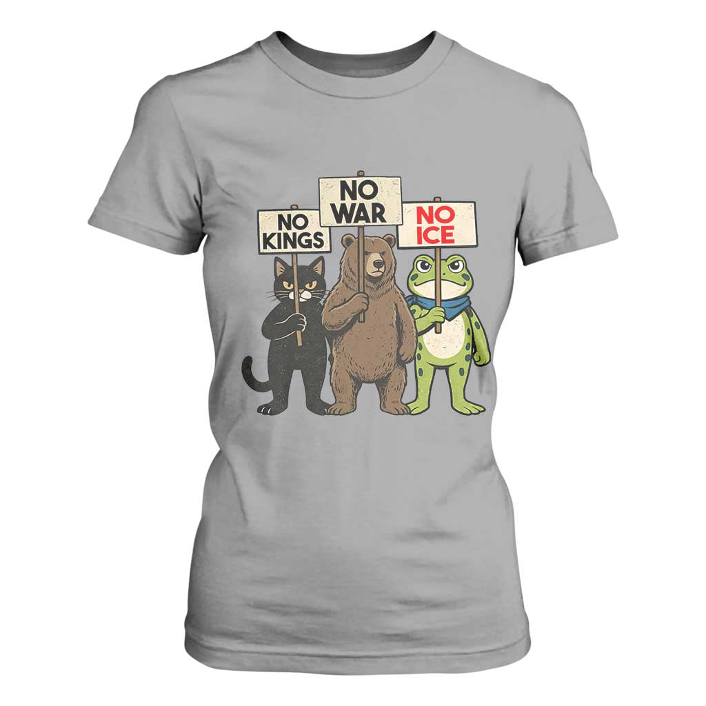 Funny Animal Protest T Shirt For Women No Kings No Wars No Ice TS12 Sport Gray Print Your Wear