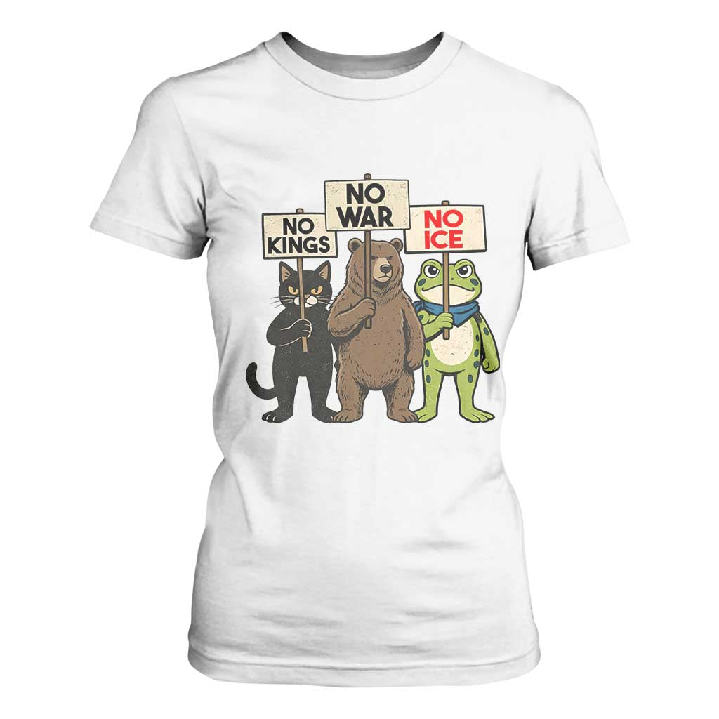 Funny Animal Protest T Shirt For Women No Kings No Wars No Ice TS12 White Print Your Wear