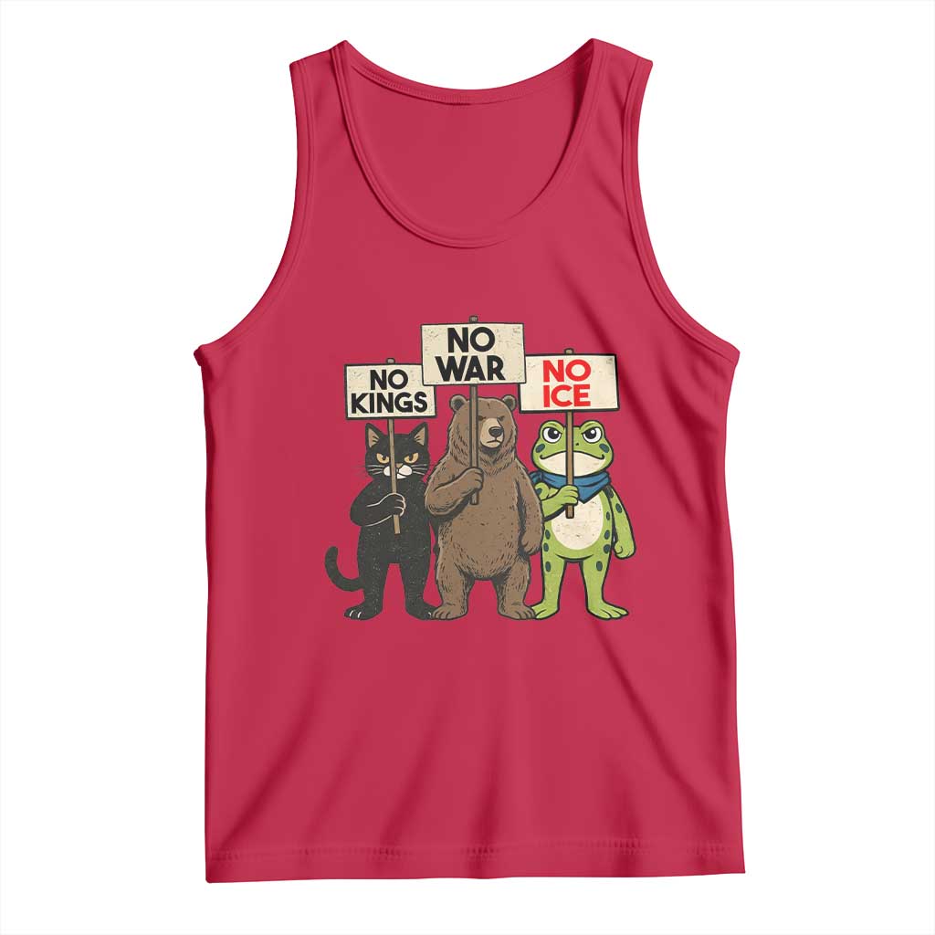 Funny Animal Protest Tank Top No Kings No Wars No Ice TS12 Red Print Your Wear