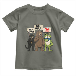 Funny Animal Protest Toddler T Shirt No Kings No Wars No Ice TS12 Military Green Print Your Wear