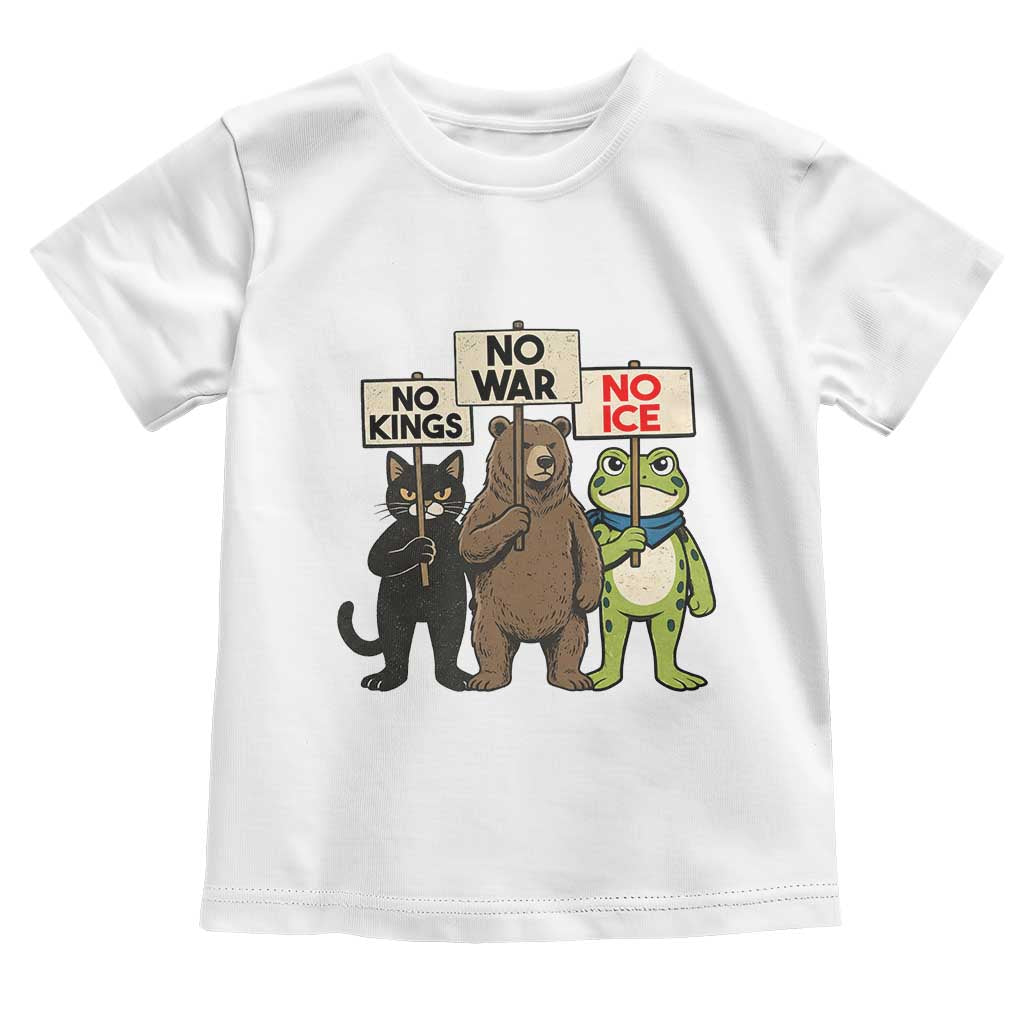 Funny Animal Protest Toddler T Shirt No Kings No Wars No Ice TS12 White Print Your Wear