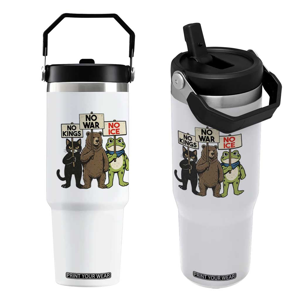 Funny Animal Protest Flip Straw Tumbler No Kings No Wars No Ice TS12 One Size: 30 oz White Print Your Wear