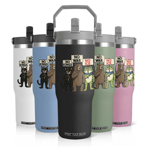 Funny Animal Protest Flip Straw Tumbler No Kings No Wars No Ice TS12 Print Your Wear