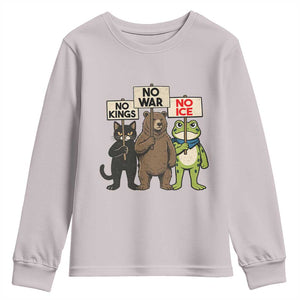 Funny Animal Protest Youth Sweatshirt No Kings No Wars No Ice TS12 Ice Gray Print Your Wear