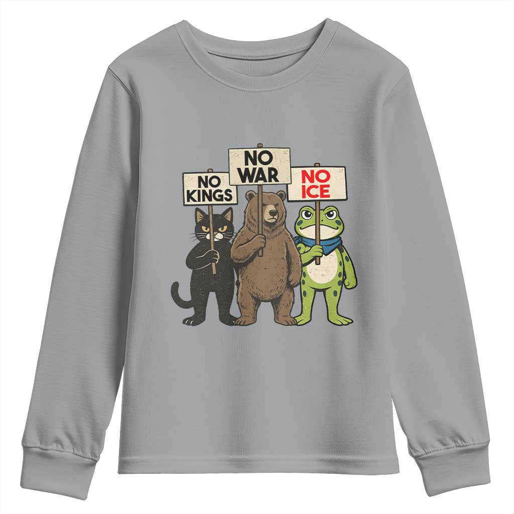 Funny Animal Protest Youth Sweatshirt No Kings No Wars No Ice TS12 Sport Gray Print Your Wear