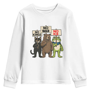 Funny Animal Protest Youth Sweatshirt No Kings No Wars No Ice TS12 White Print Your Wear