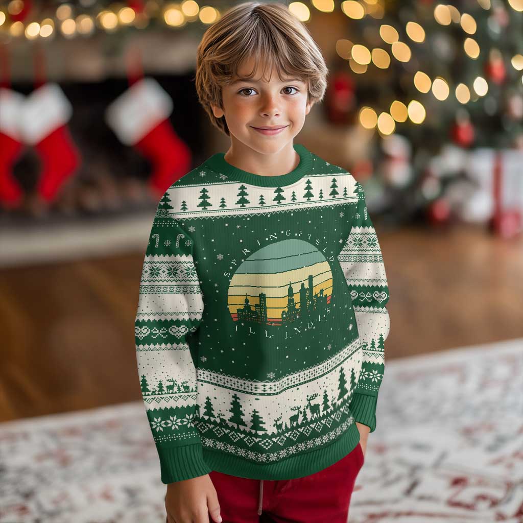 Vintage Springfield Illinois Pride Ugly Christmas Sweater Scenic Cityscape Gift TS12 Forest Green Beige Print Your Wear