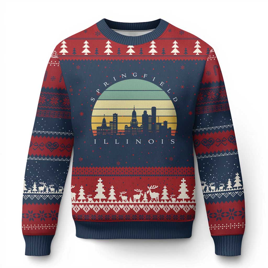 Vintage Springfield Illinois Pride Ugly Christmas Sweater Scenic Cityscape Gift TS12 Navy Red Print Your Wear