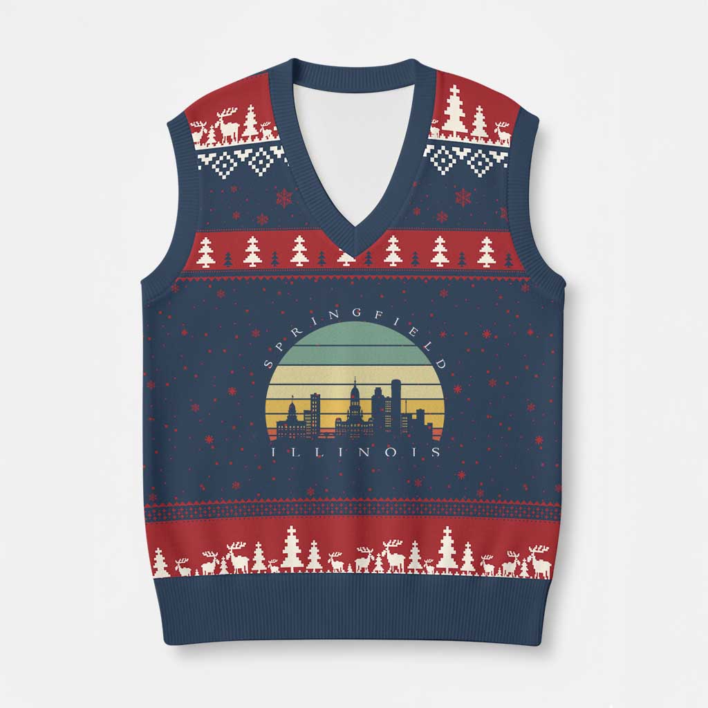 Vintage Springfield Illinois Pride V-Neck Knit Sweater Vest Scenic Cityscape Gift TS12 Navy Red Print Your Wear