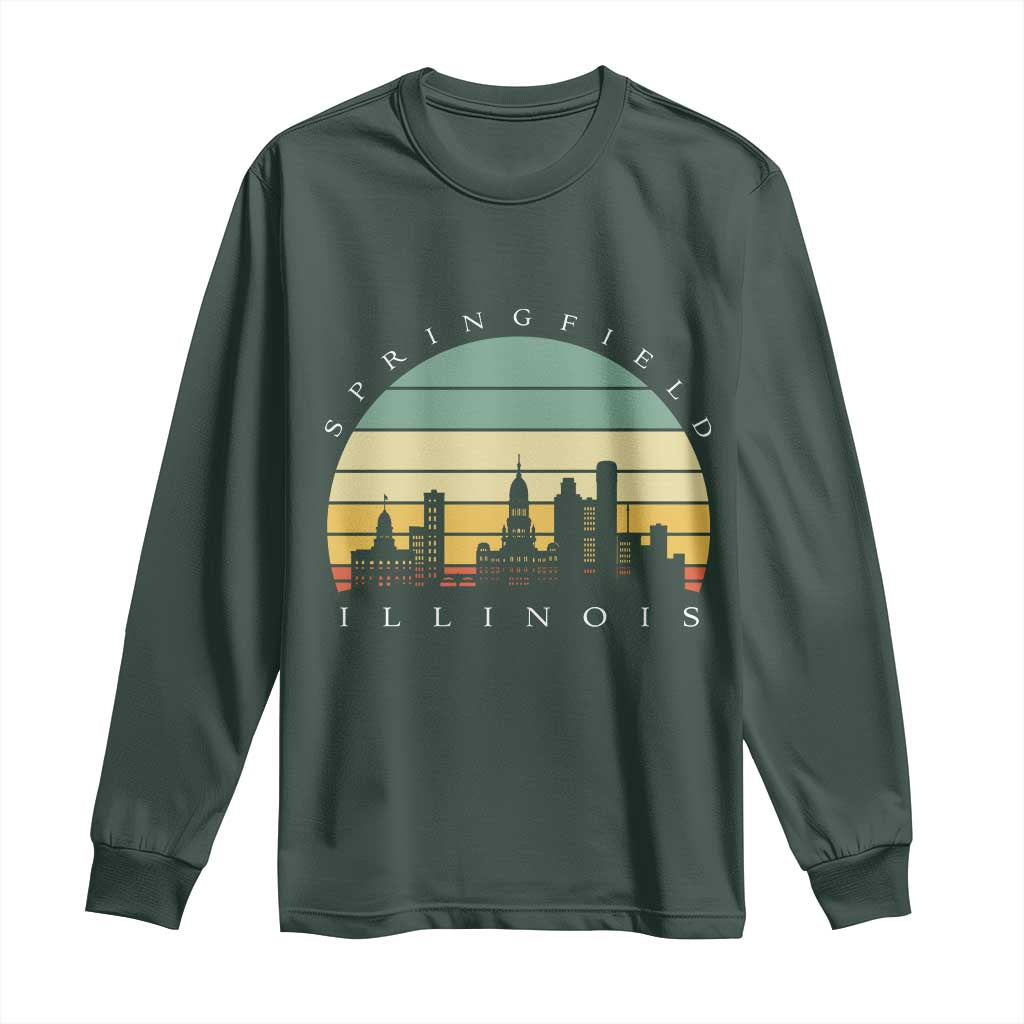 Vintage Springfield Illinois Pride Long Sleeve Shirt Scenic Cityscape Gift TS12 Dark Forest Green Print Your Wear