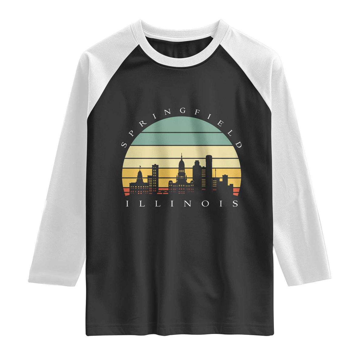 Vintage Springfield Illinois Pride Raglan Shirt Scenic Cityscape Gift TS12 Black White Print Your Wear