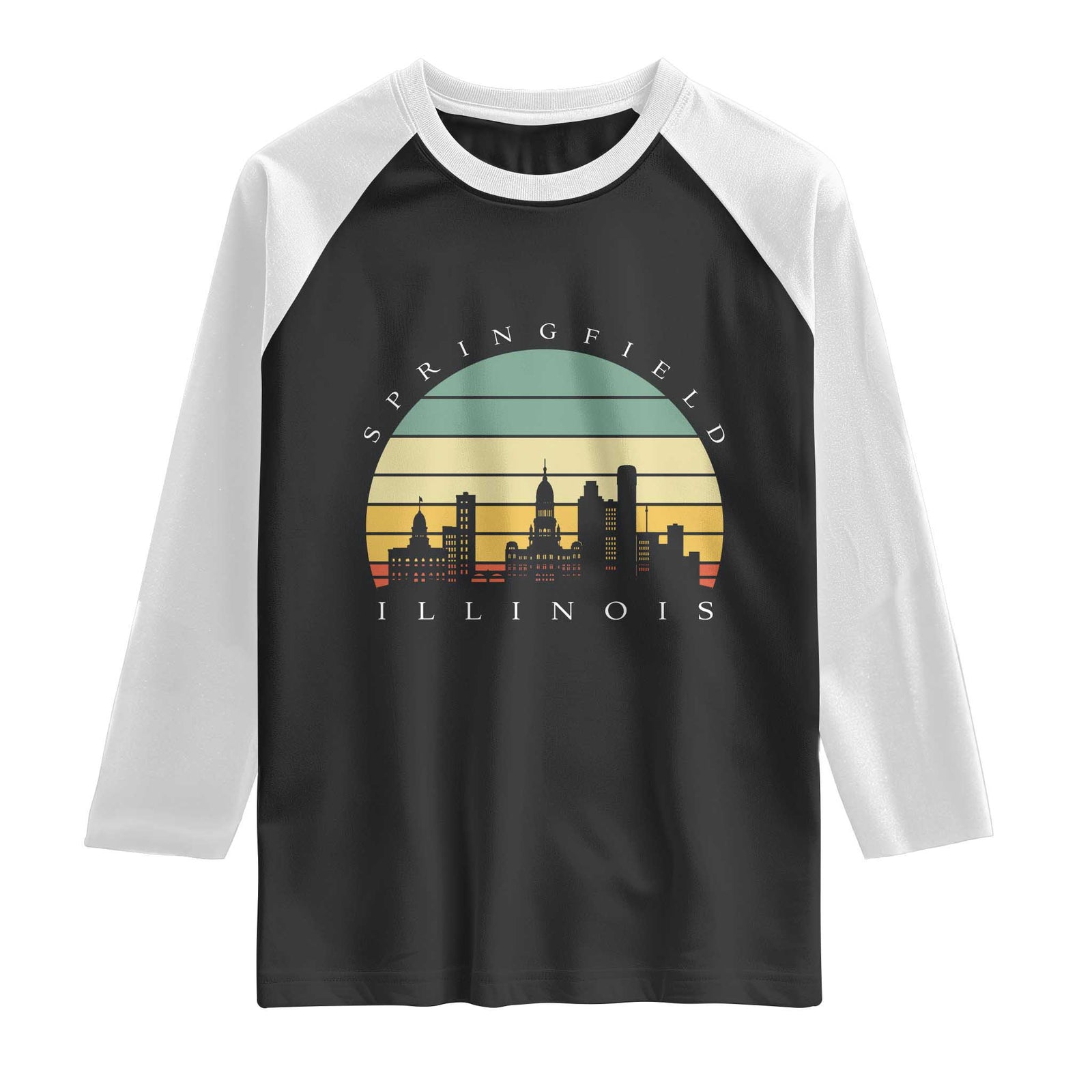 Vintage Springfield Illinois Pride Raglan Shirt Scenic Cityscape Gift TS12 Black White Print Your Wear