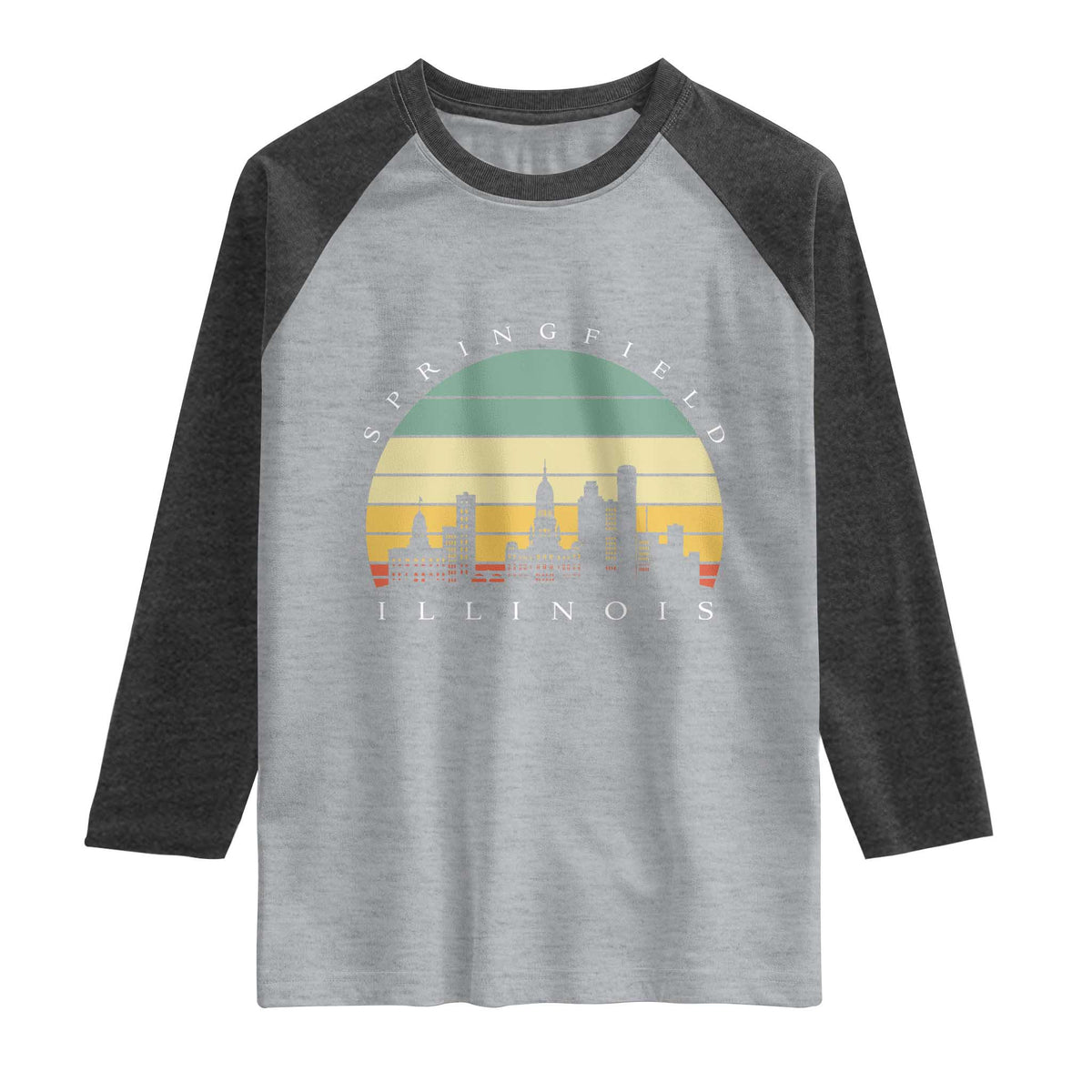 Vintage Springfield Illinois Pride Raglan Shirt Scenic Cityscape Gift TS12 Heather Gray Heather Charcoal Print Your Wear