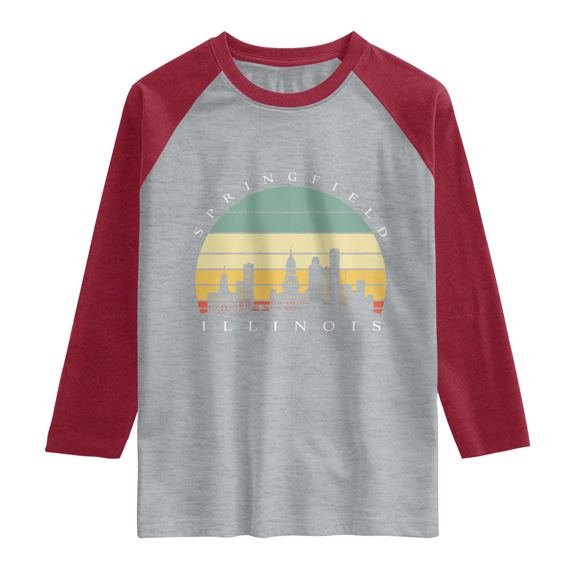 Vintage Springfield Illinois Pride Raglan Shirt Scenic Cityscape Gift TS12 Heather Gray Heather Red Print Your Wear