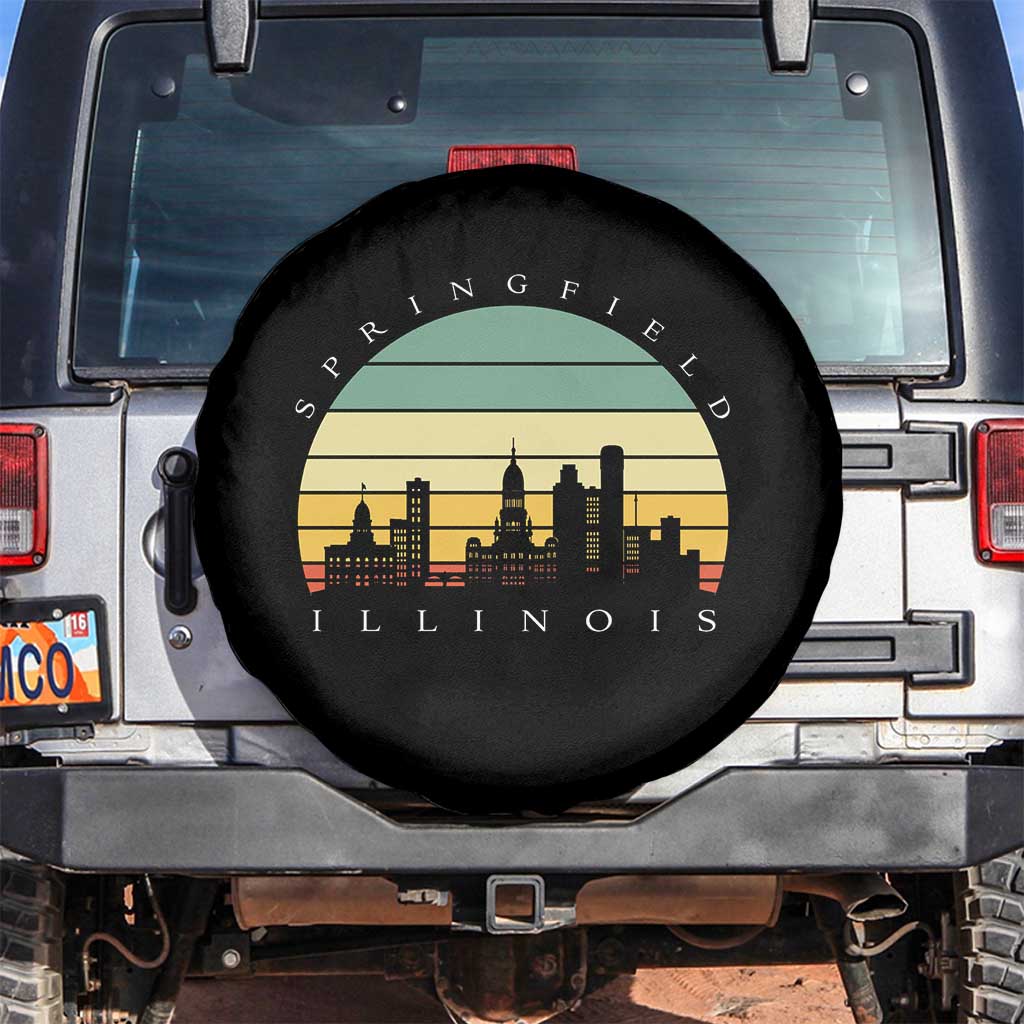 Vintage Springfield Illinois Pride Spare Tire Cover Scenic Cityscape Gift TS12 No hole Black Print Your Wear
