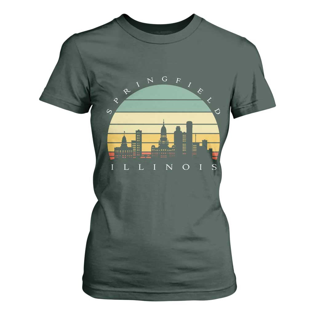 Vintage Springfield Illinois Pride T Shirt For Women Scenic Cityscape Gift TS12 Dark Forest Green Print Your Wear