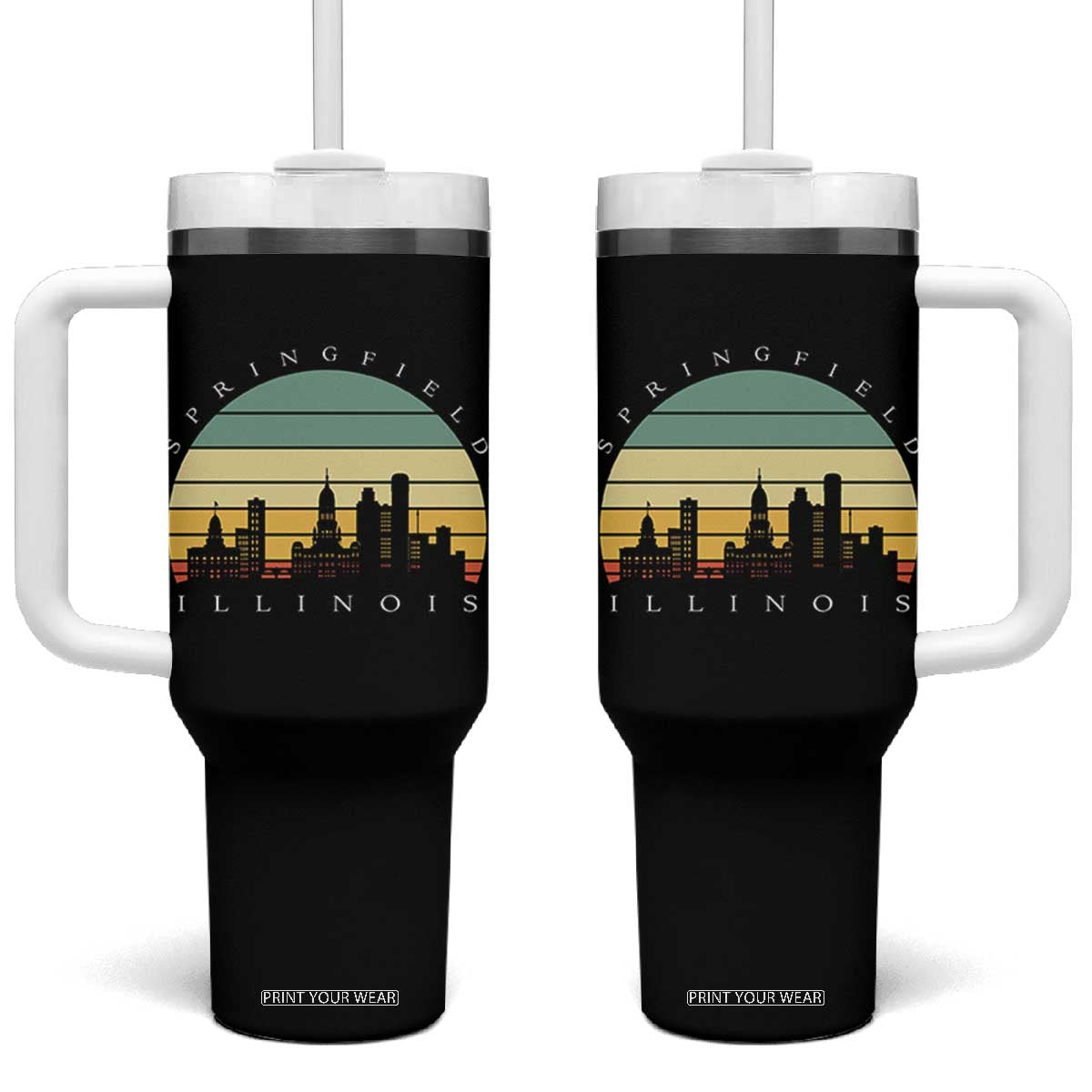 Vintage Springfield Illinois Pride Tumbler With Handle Scenic Cityscape Gift TS12 One Size: 40 oz Black Print Your Wear
