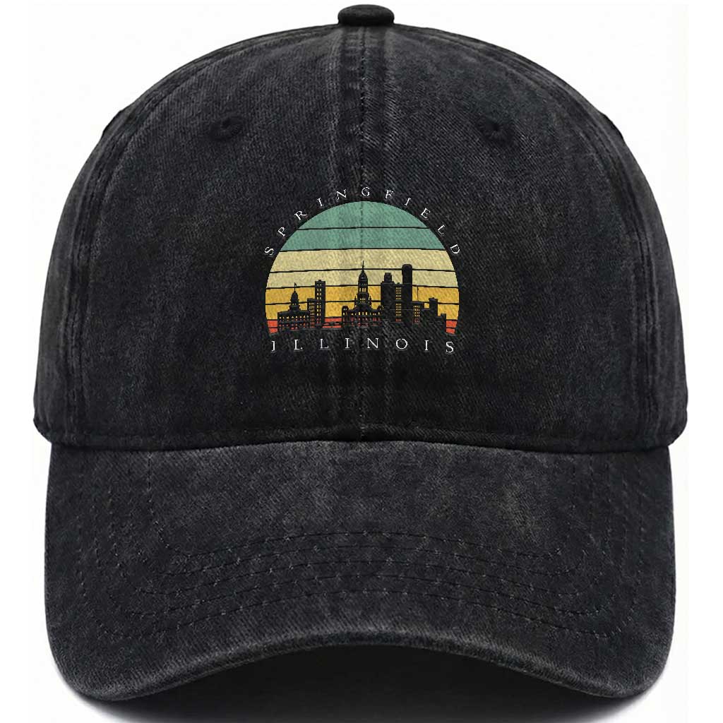 Vintage Springfield Illinois Pride Washed Cotton Baseball Cap Scenic Cityscape Gift TS12 Print Your Wear