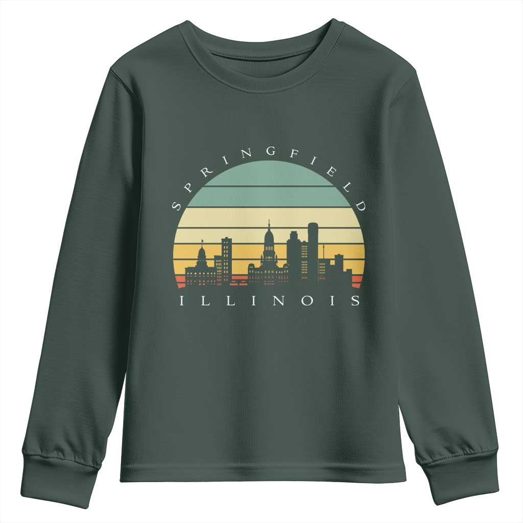 Vintage Springfield Illinois Pride Youth Sweatshirt Scenic Cityscape Gift TS12 Dark Forest Green Print Your Wear