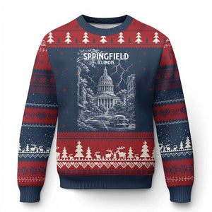 Historic Springfield Illinois Architecture Ugly Christmas Sweater The Prairie State Souvenir Gift TS12 Navy Red Print Your Wear
