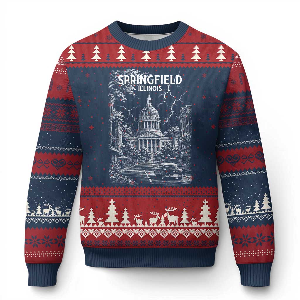 Historic Springfield Illinois Architecture Ugly Christmas Sweater The Prairie State Souvenir Gift TS12 Navy Red Print Your Wear