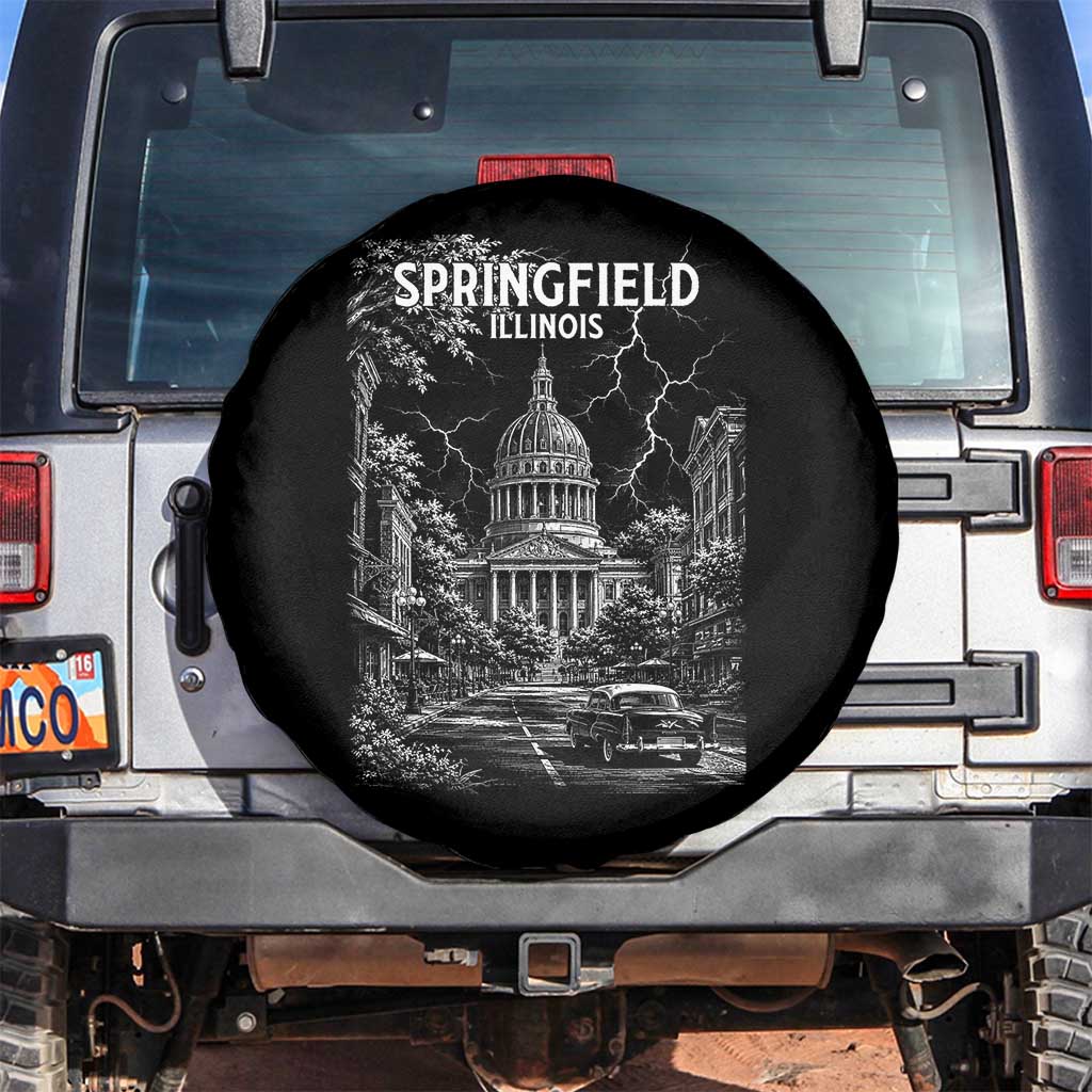 Historic Springfield Illinois Architecture Spare Tire Cover The Prairie State Souvenir Gift TS12 No hole Black Print Your Wear