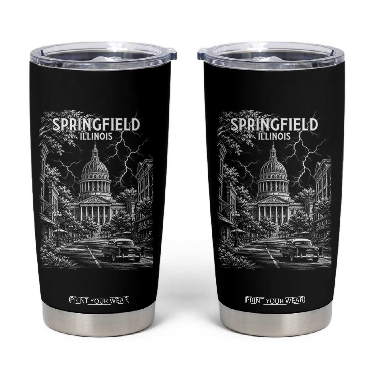 Historic Springfield Illinois Architecture Tumbler Cup The Prairie State Souvenir Gift TS12 Black Print Your Wear
