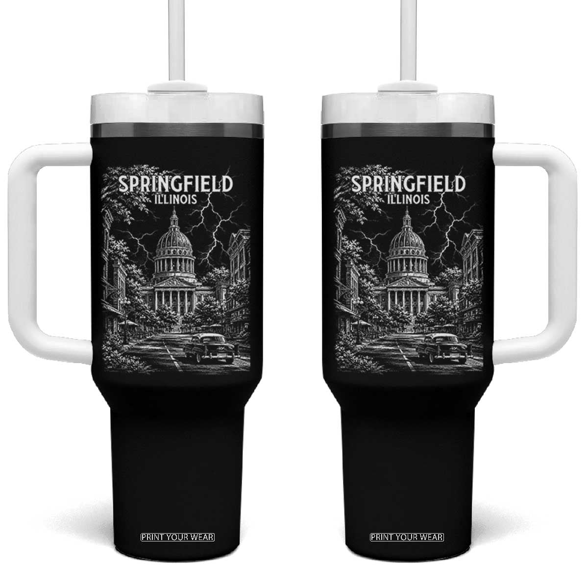 Historic Springfield Illinois Architecture Tumbler With Handle The Prairie State Souvenir Gift TS12 One Size: 40 oz Black Print Your Wear