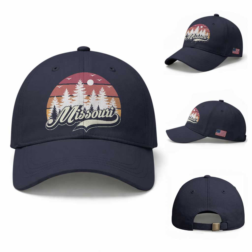 Missouri Travel Gift Baseball Cap Vintage Forest River Landscape TS12 Baseball Cap Universal Fit Navy Print Your Wear