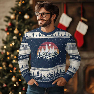 Missouri Travel Gift Ugly Christmas Sweater Vintage Forest River Landscape TS12 Navy Beige Print Your Wear