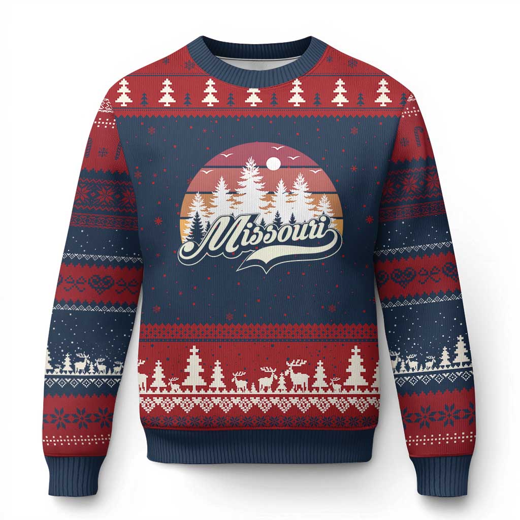 Missouri Travel Gift Ugly Christmas Sweater Vintage Forest River Landscape TS12 Navy Red Print Your Wear