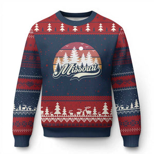 Missouri Travel Gift Ugly Christmas Sweater Vintage Forest River Landscape TS12 Navy Red Print Your Wear