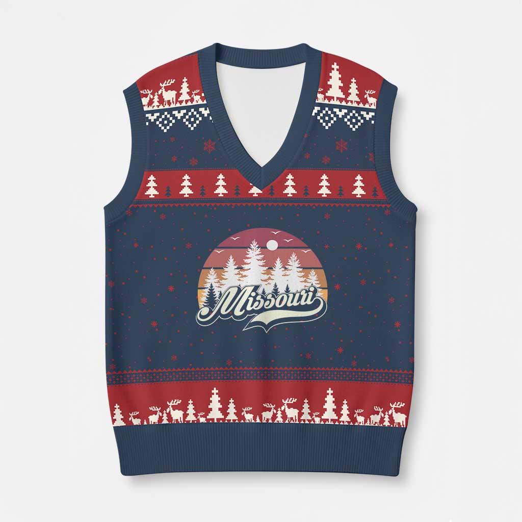 Missouri Travel Gift V-Neck Knit Sweater Vest Vintage Forest River Landscape TS12 Navy Red Print Your Wear