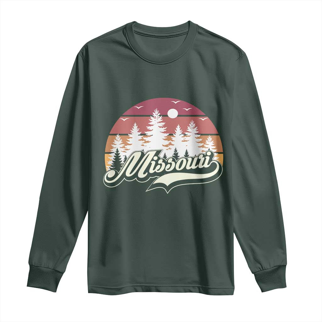 Missouri Travel Gift Long Sleeve Shirt Vintage Forest River Landscape TS12 Dark Forest Green Print Your Wear