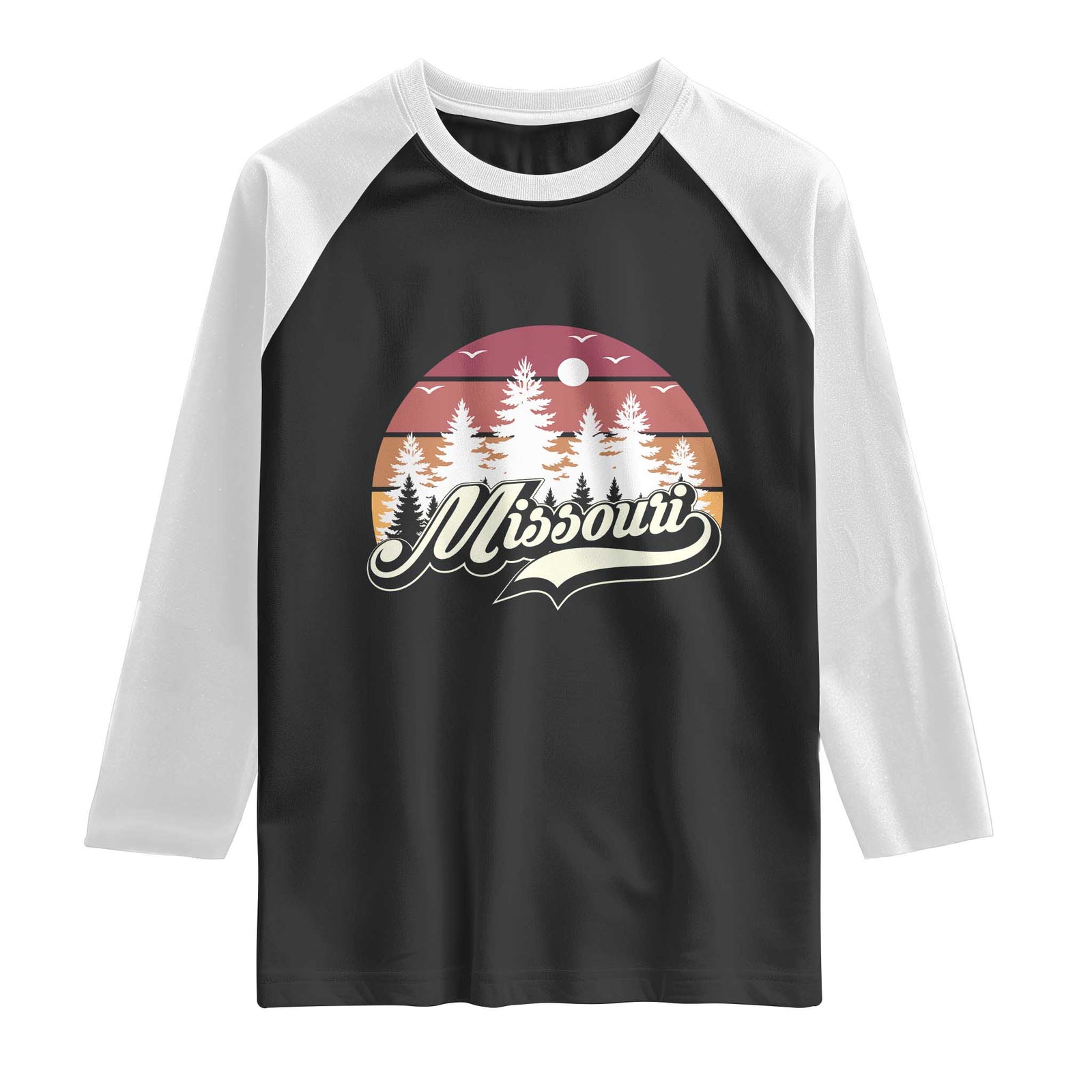 Missouri Travel Gift Raglan Shirt Vintage Forest River Landscape TS12 Black White Print Your Wear