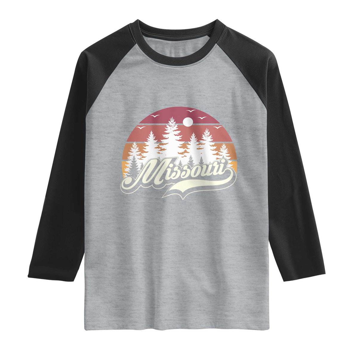 Missouri Travel Gift Raglan Shirt Vintage Forest River Landscape TS12 Heather Gray Black Print Your Wear