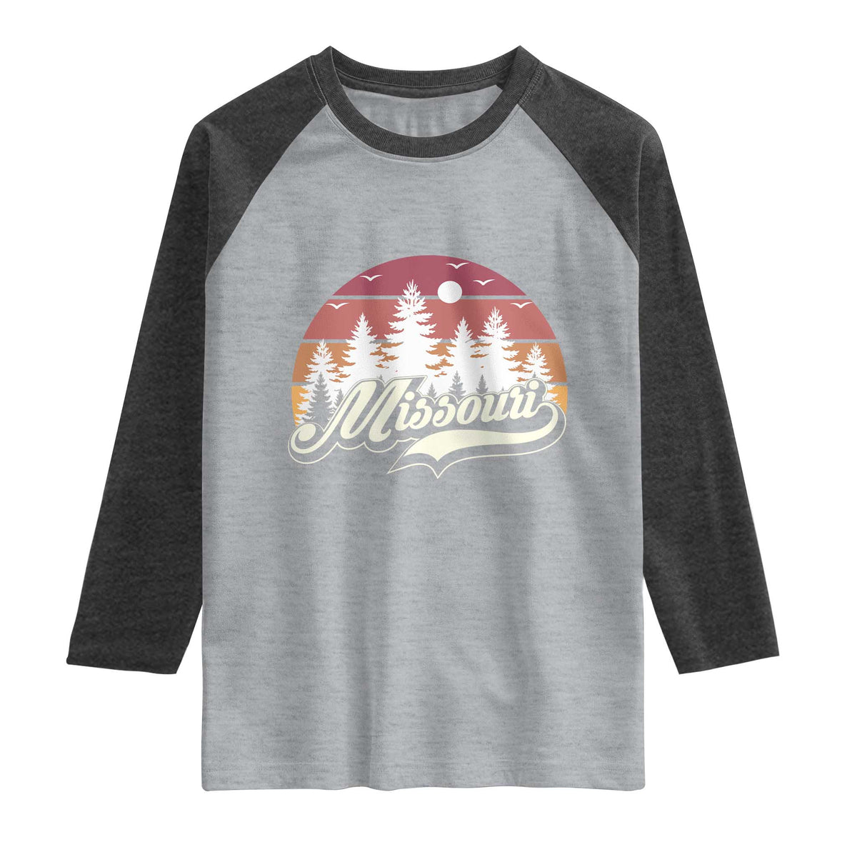 Missouri Travel Gift Raglan Shirt Vintage Forest River Landscape TS12 Heather Gray Heather Charcoal Print Your Wear