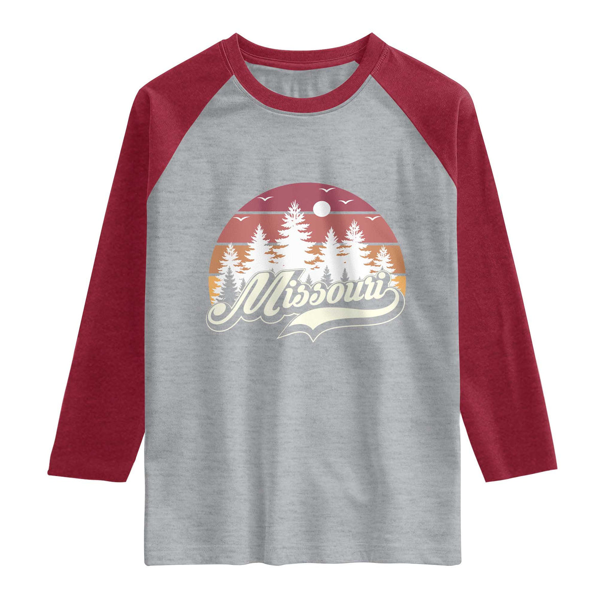 Missouri Travel Gift Raglan Shirt Vintage Forest River Landscape TS12 Heather Gray Heather Red Print Your Wear
