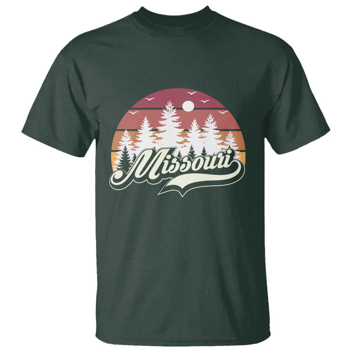 Missouri Travel Gift T Shirt Vintage Forest River Landscape TS12 Dark Forest Green Print Your Wear