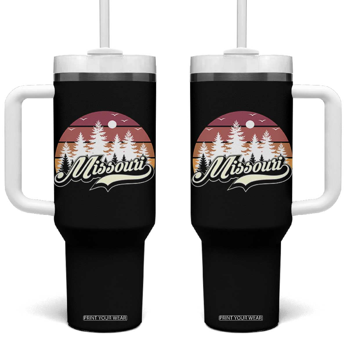 Missouri Travel Gift Tumbler With Handle Vintage Forest River Landscape TS12 One Size: 40 oz Black Print Your Wear