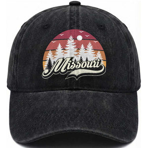 Missouri Travel Gift Washed Cotton Baseball Cap Vintage Forest River Landscape TS12 Print Your Wear