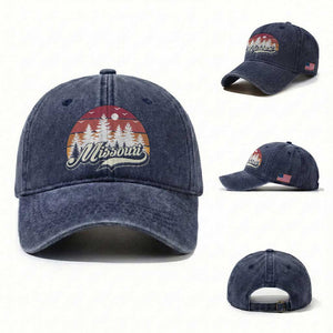 Missouri Travel Gift Washed Cotton Baseball Cap Vintage Forest River Landscape TS12 Washed Cap Universal Fit Navy Print Your Wear