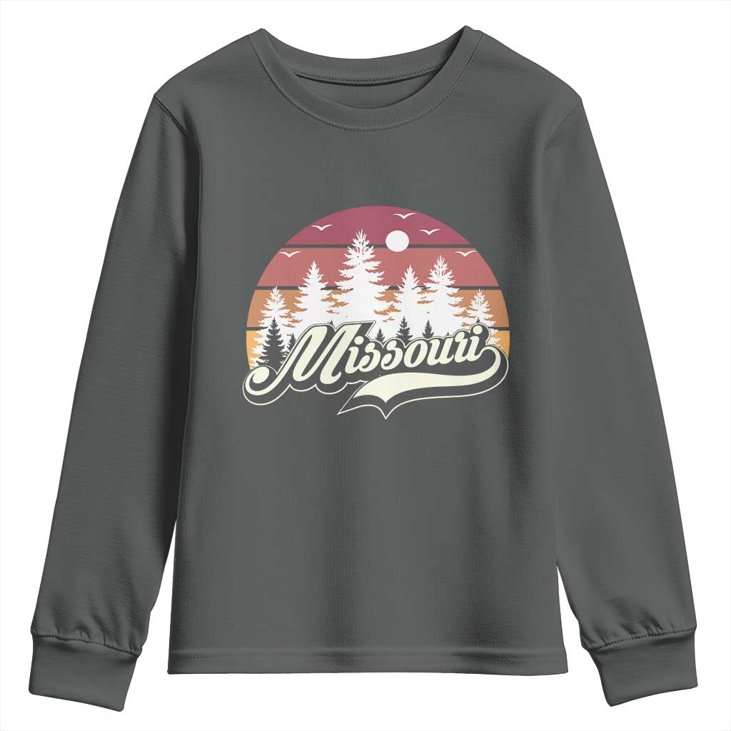 Missouri Travel Gift Youth Sweatshirt Vintage Forest River Landscape TS12 Dark Heather Print Your Wear