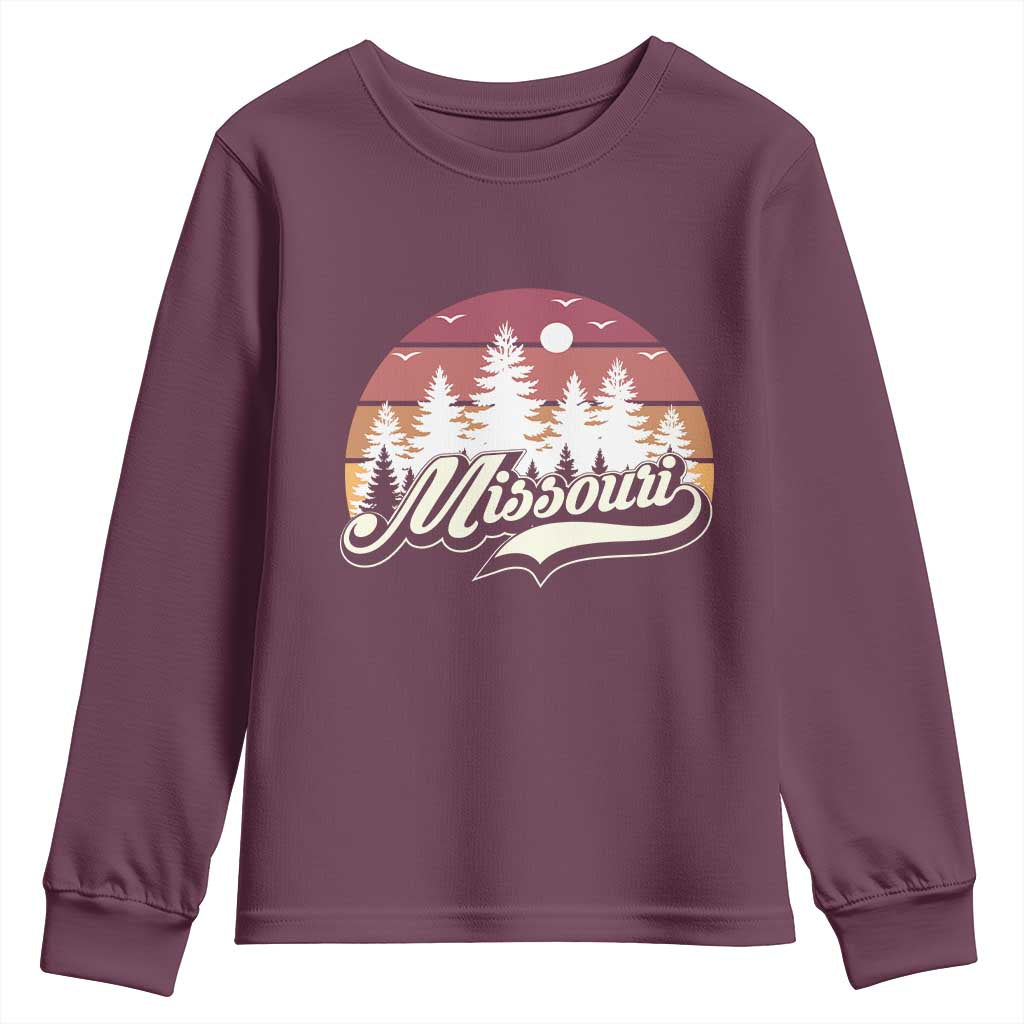 Missouri Travel Gift Youth Sweatshirt Vintage Forest River Landscape TS12 Maroon Print Your Wear