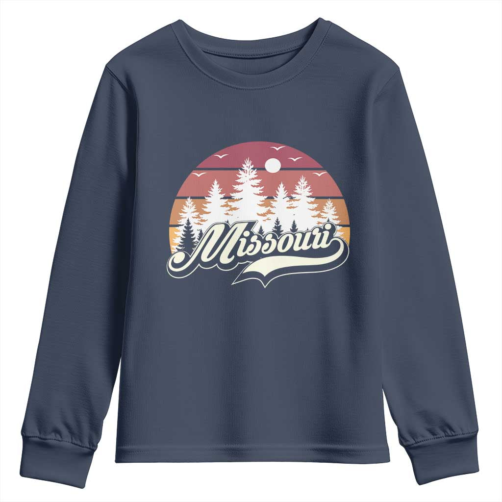 Missouri Travel Gift Youth Sweatshirt Vintage Forest River Landscape TS12 Navy Print Your Wear
