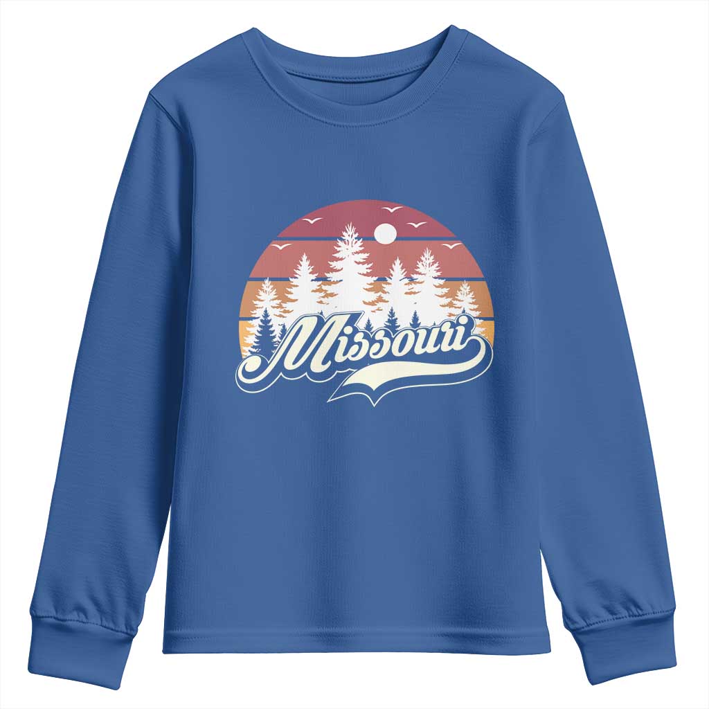 Missouri Travel Gift Youth Sweatshirt Vintage Forest River Landscape TS12 Royal Blue Print Your Wear