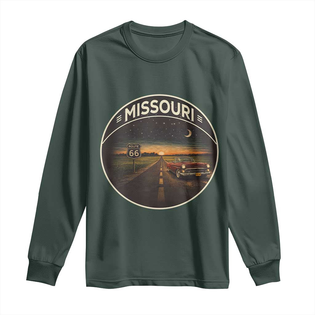 Missouri State Route Highway 66 Long Sleeve Shirt Mother Road Travel Gift TS12 Dark Forest Green Print Your Wear